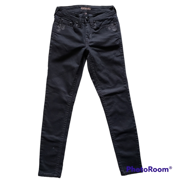 Shyanne Western Rodeo Black Skinny Jeans Embroidered Embellished Pockets Size 25 - Picture 2 of 9